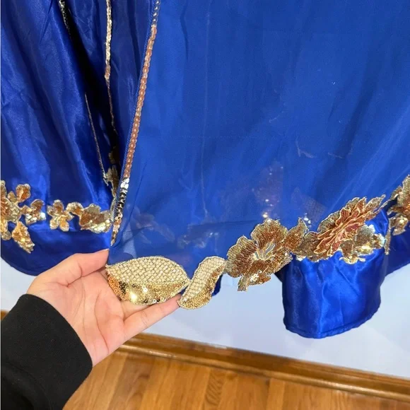 Satin Royal Blue Lehenga Indian outfit - Picture 6 of 8